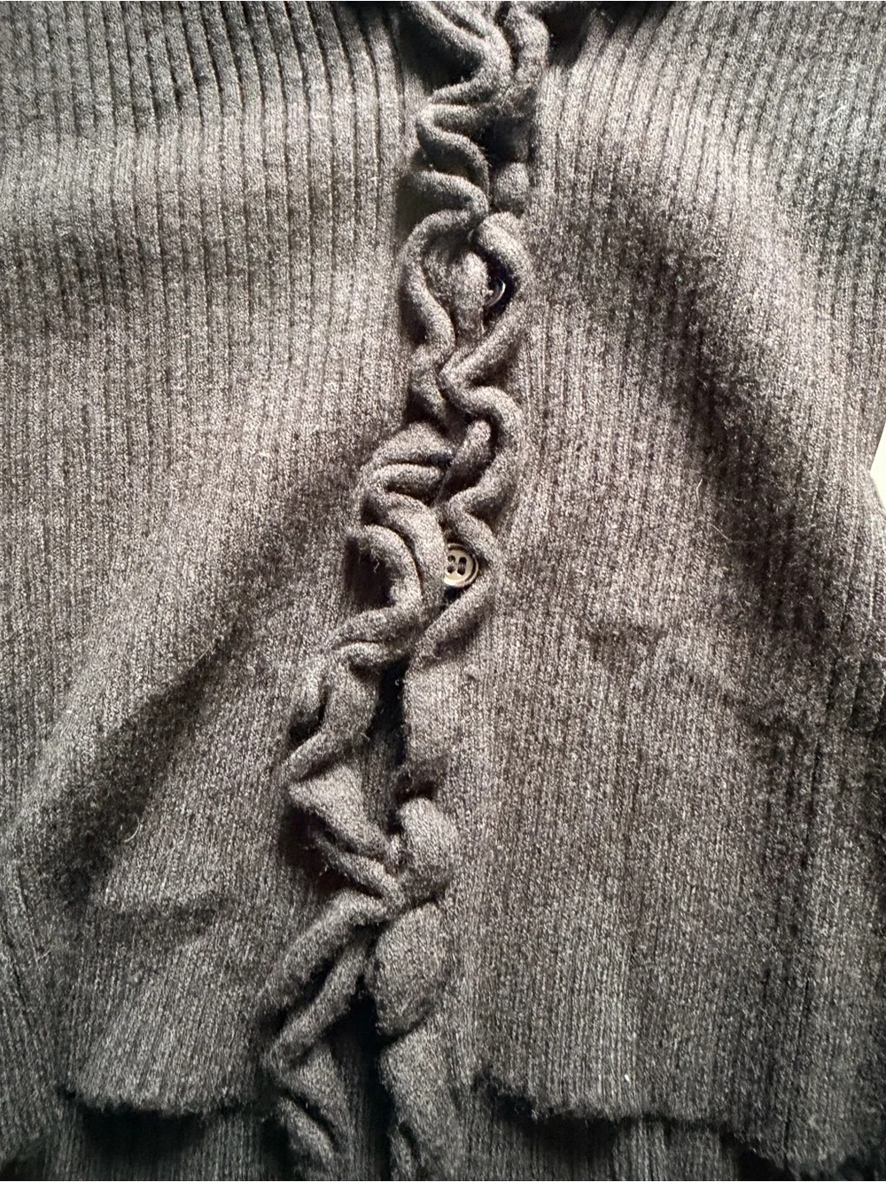 Altar'd State Black Ribbed Cardigan with Ruffled Trim - Picture 4 of 7